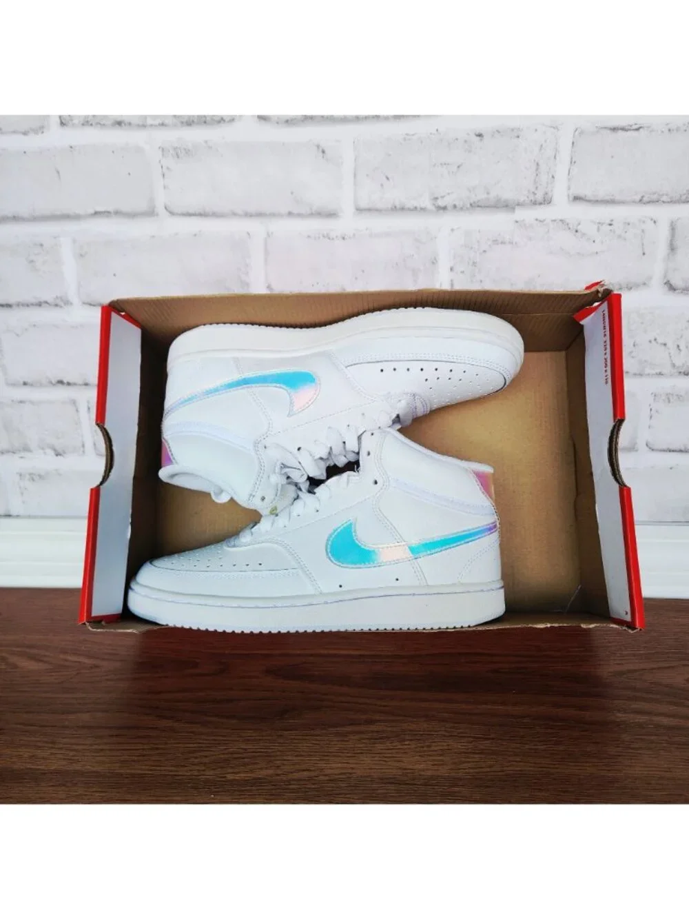 ❤️Nike Court Vision Mid Sz 6.5 Women's Shoes Sneaker White Iridescent FD0819-100